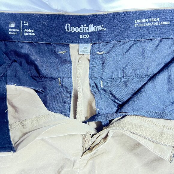Goodfellow & Co Men's Shorts , Khaki, Adjustable Waist, 9" Inseam, Size 30 - Picture 3 of 3